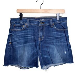 Red Engine Distressed Cut Off Frayed Hem Corvair Boyfriend Denim Short Womens 28